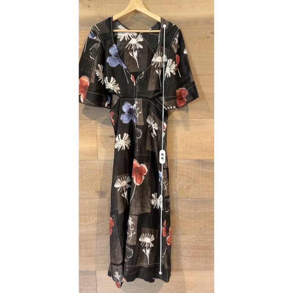 NEW GANNI  Women Maxi Silk Dress Flowers Black SIZE 36/ S - Picture 7 of 13